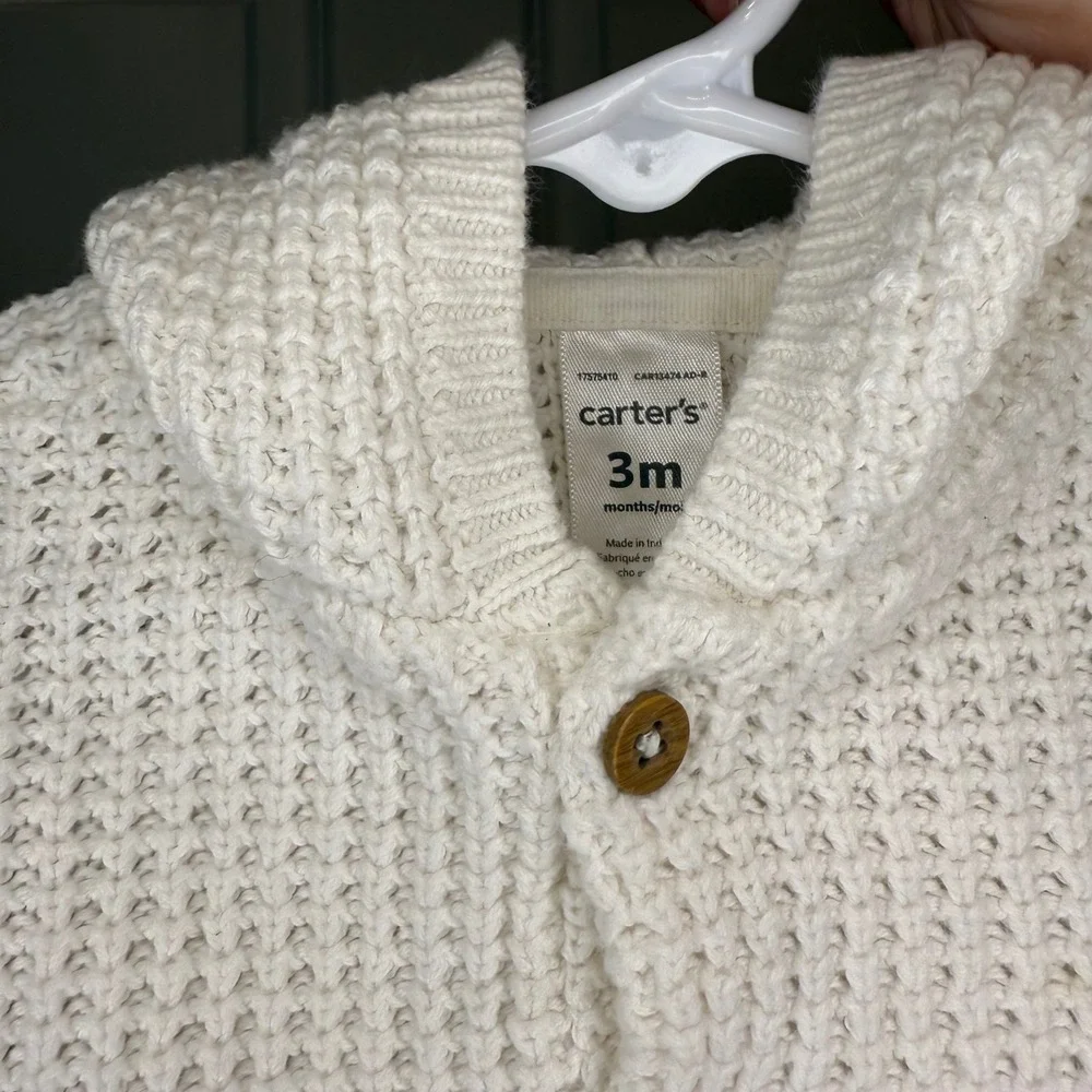 Carter's Baby Waffle Knit Hooded Cardigan Sweater with Bunny Ears‎ Size 3 Months